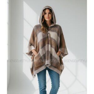 Brunello Cucinelli Cashmere Knit Hooded Poncho Top Sweater Fleecy Teddy Size S